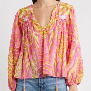 Farm Rio Pineapple Tapestry Tie Neck Top Blouse Size S $190